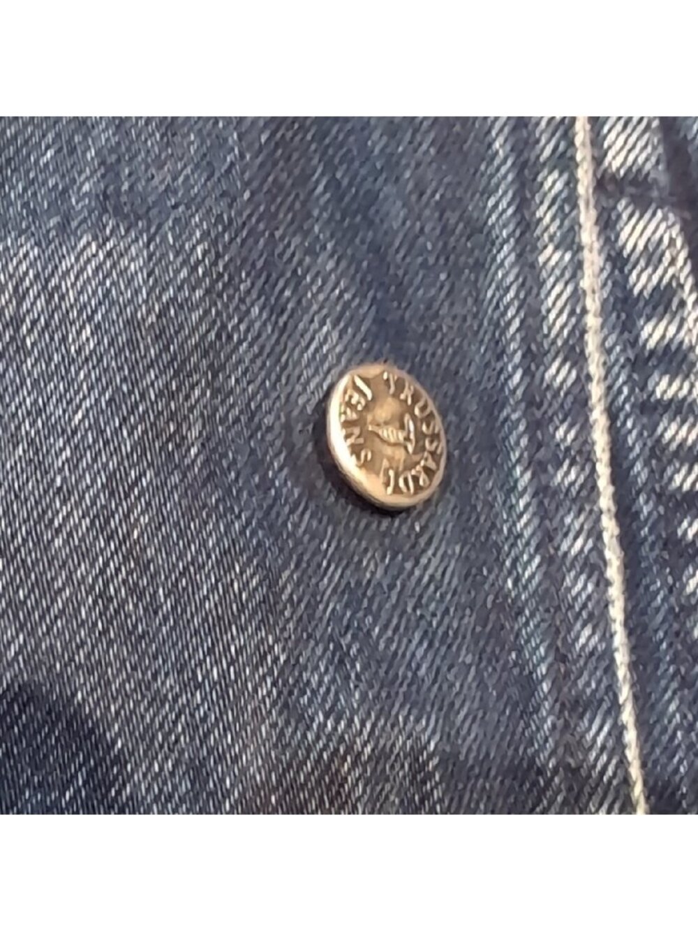 Denim Jean Jacket with Leather Collar Quilted Lining Vintage - Picture 9 of 15